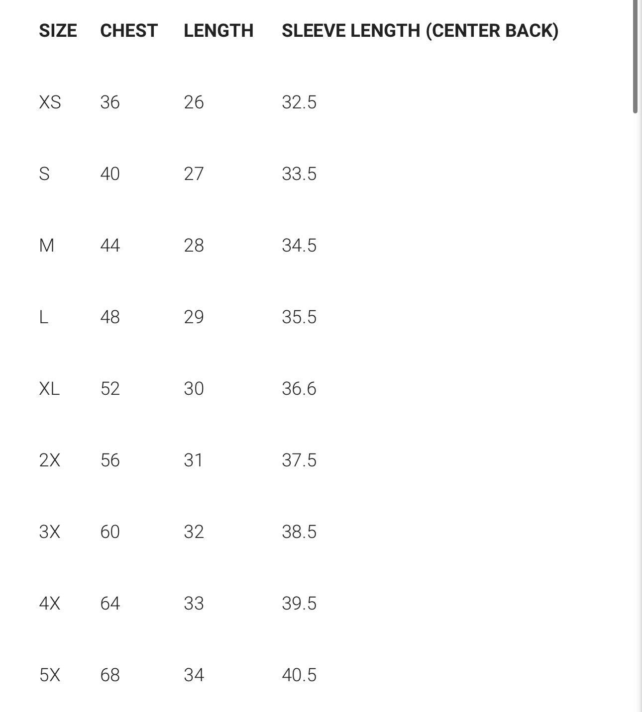 Gilden Hoodie Size Chart