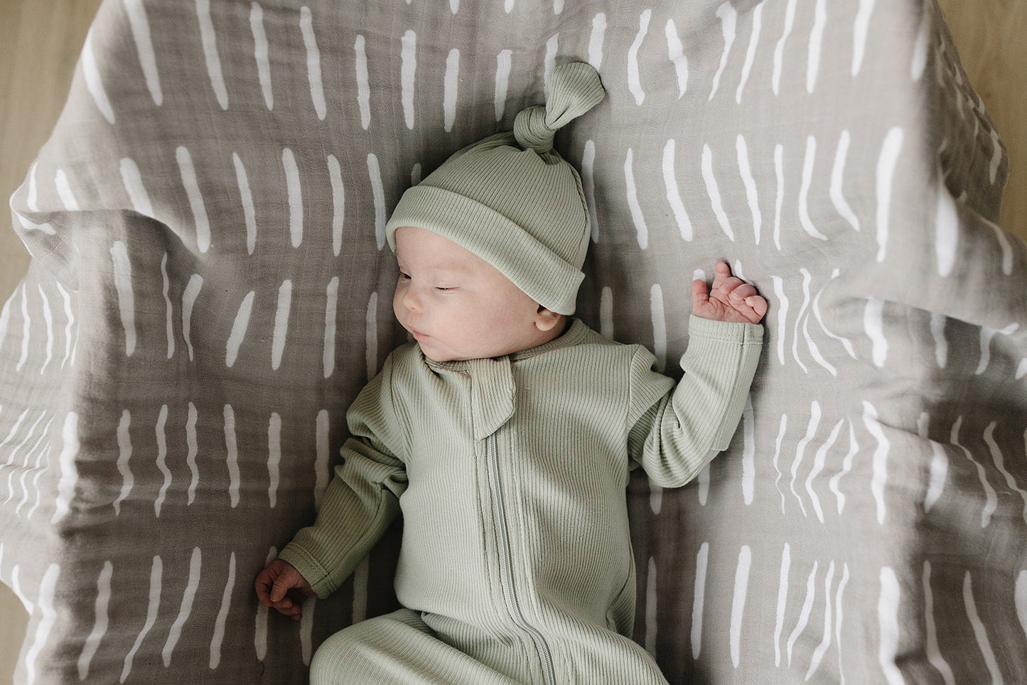 Sage Organic Ribbed Newborn Knot Hat