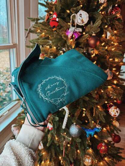 Merry Christmas Wreath 1/2 Zip