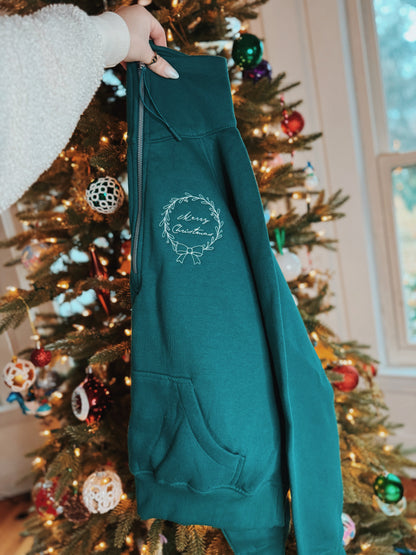 Merry Christmas Wreath 1/2 Zip
