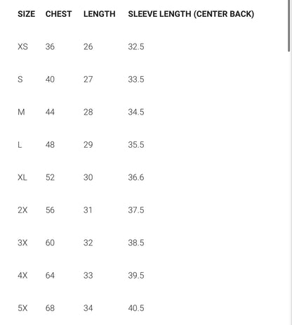 Gilden Hoodie Size Chart