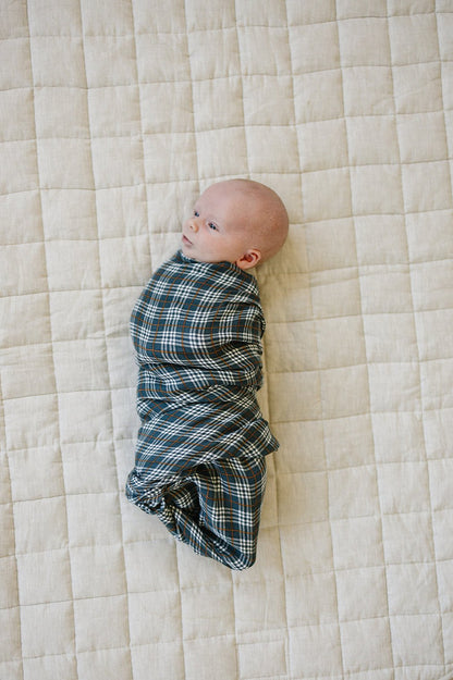 Navy Plaid Muslin Swaddle Blanket