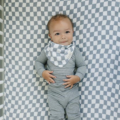 Dusty Blue Wavy Checkered Muslin Bib