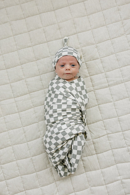 Light Green Checkered Bamboo Stretch Swaddle