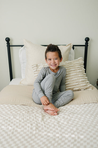 Taupe Checkered Twin Muslin Quilt