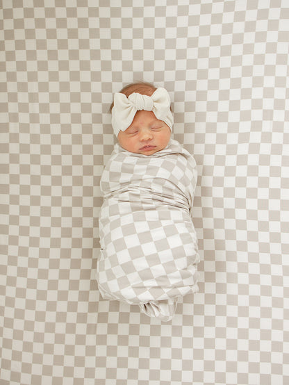 Taupe Checkered Bamboo Stretch Crib Sheet