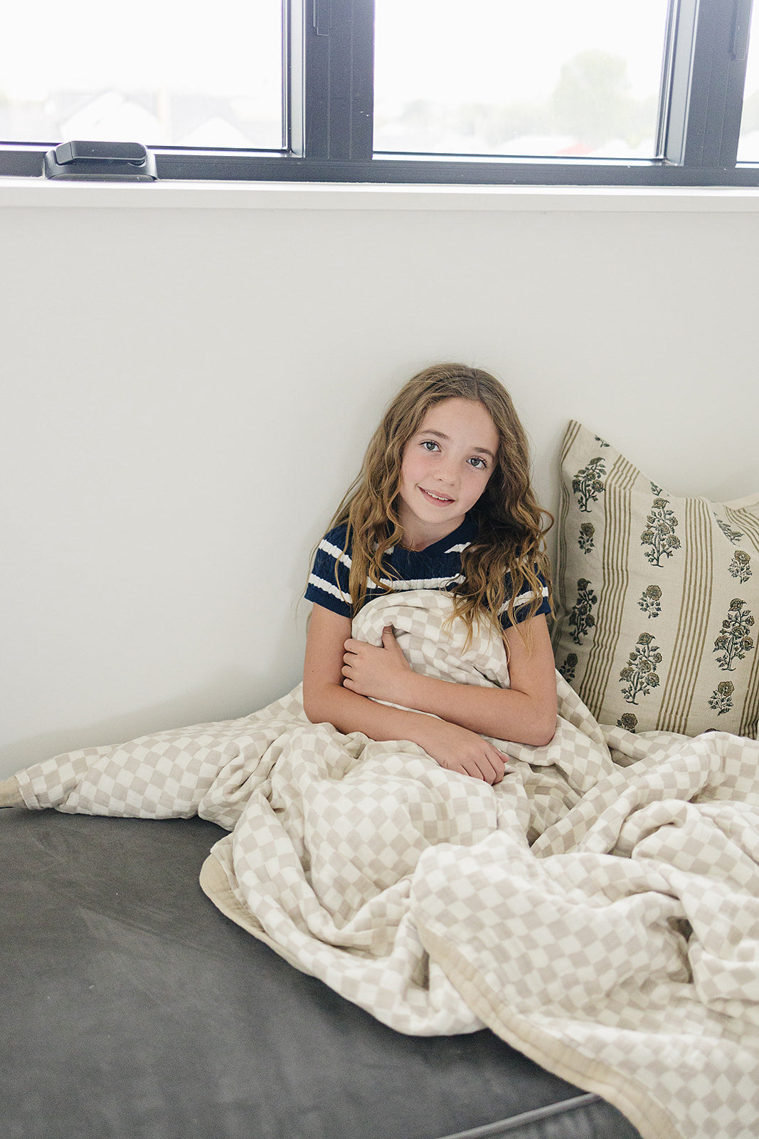 Taupe Checkered Twin Muslin Quilt