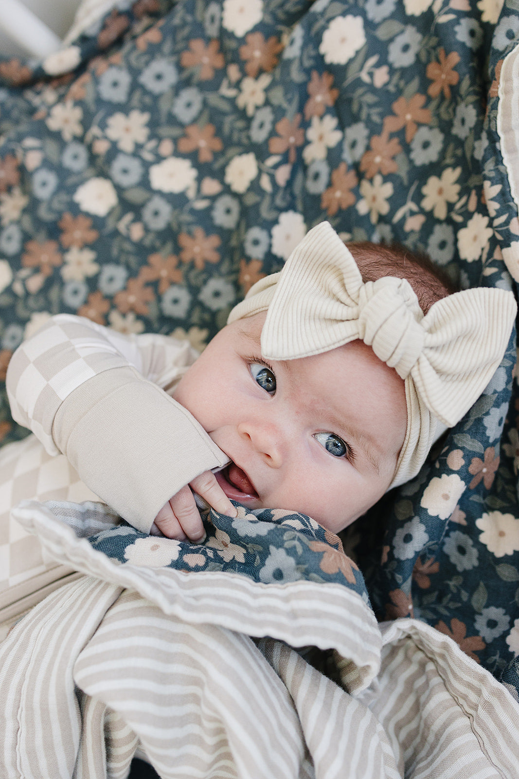 Taupe Stripe + Midnight Floral Muslin Quilt